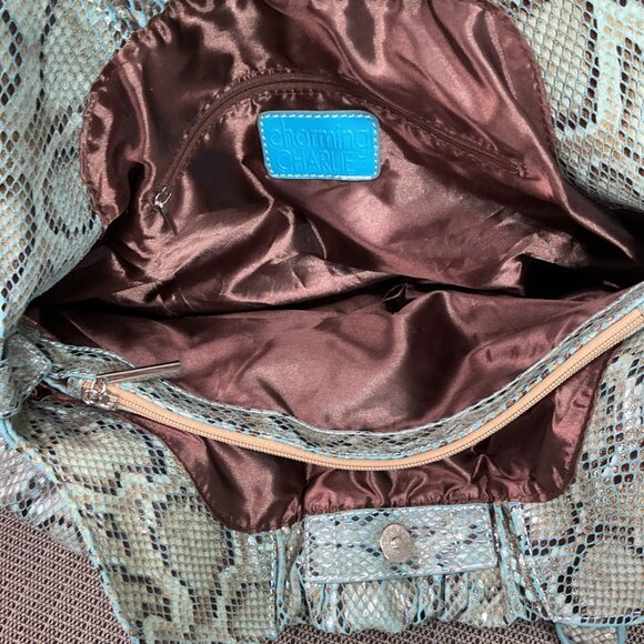 Charming Charlie Blue Snake Print Shoulder Bag With Scrunched Design - Picture 4 of 10